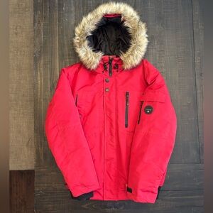 Noize Red Puffer Jacket with Faux Fur Hood